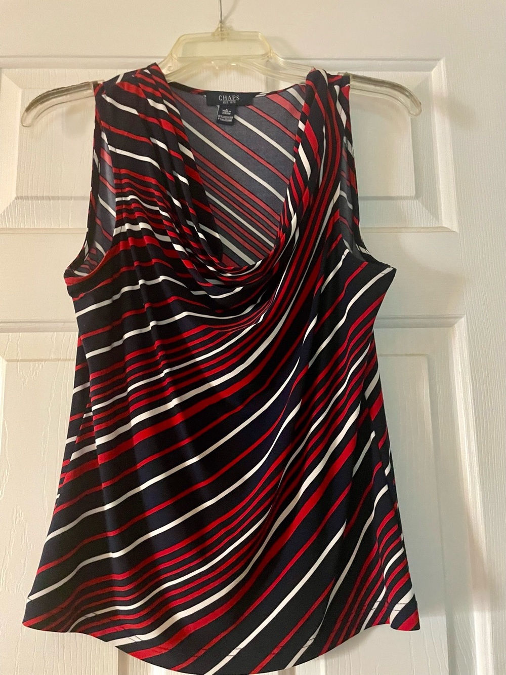 Chaps Sleeveless Cowl Neck Top in Red, & White & Blue Stripe